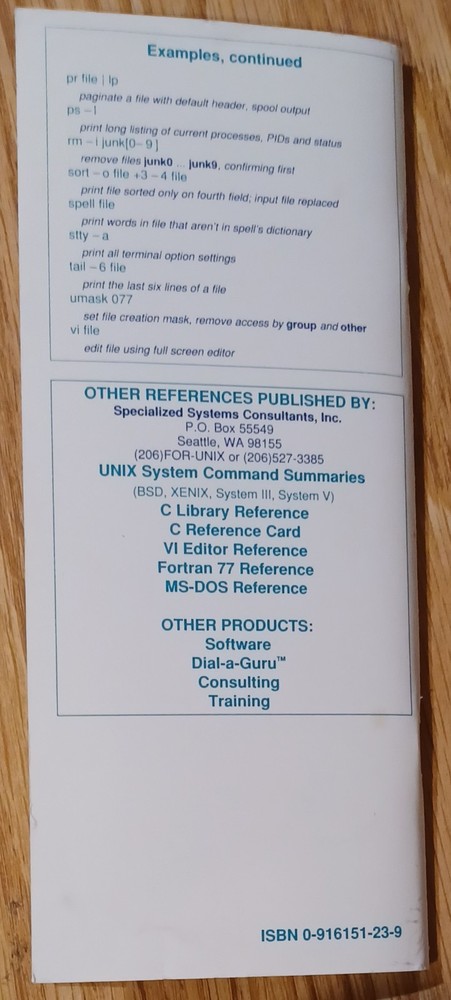 Korn Shell Reference '91 + UNIX System V Command Summary '87 Vintage UNIX Cards