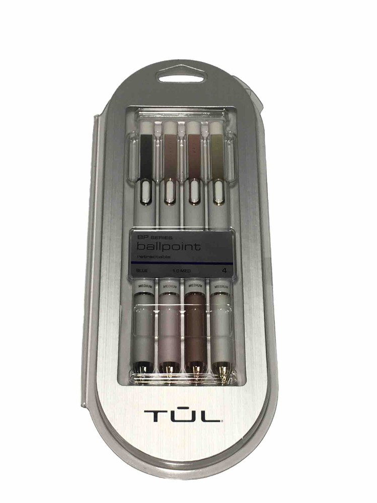 TUL 4 Pack 1.0mm Medium Blue Retractable Ballpoint Pens - Pearl White