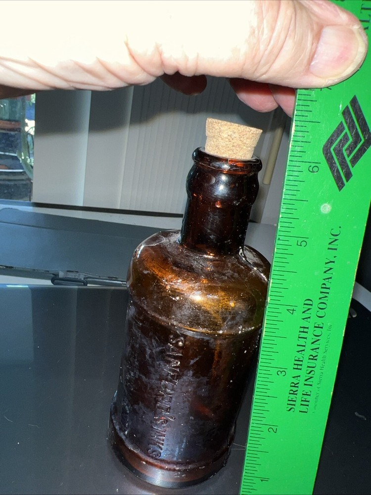 SANFORD'S INKS & LIBRARY PASTE #3 Corked 6" TALL BOTTLE AMBER