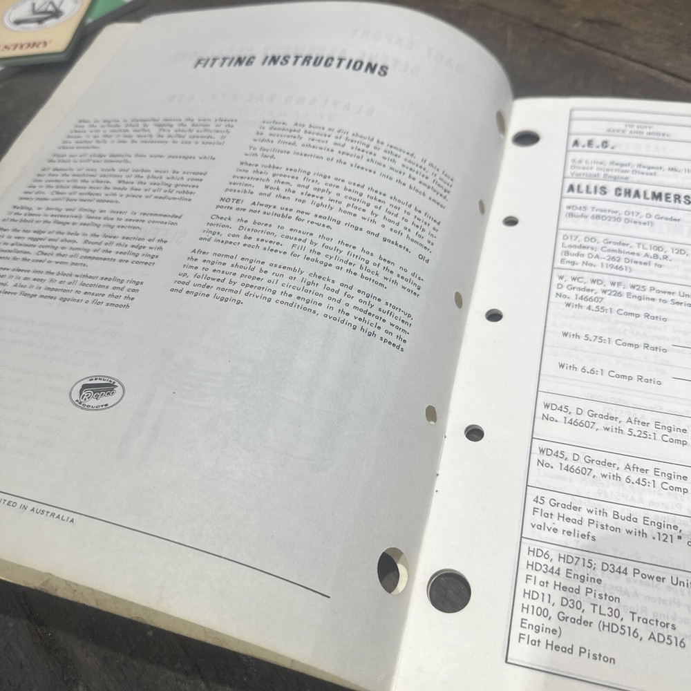 ACL Sleeve Assemblies 1967 Repco Vintage Catalogue