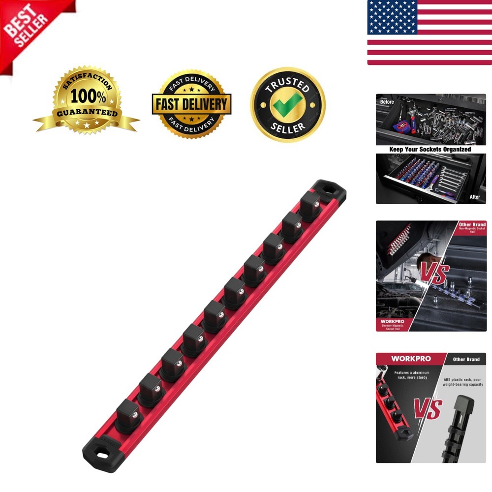 Aluminum Magnetic Socket Organizer with Movable Clips - Compact Garage Solution