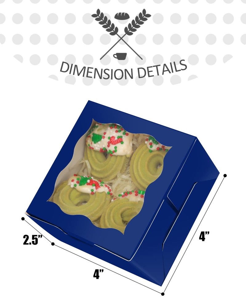 Dark Blue Bakery Boxes with Window 55pcs 4x4x2.5 Mini Cookie Boxes Macaron Bo...