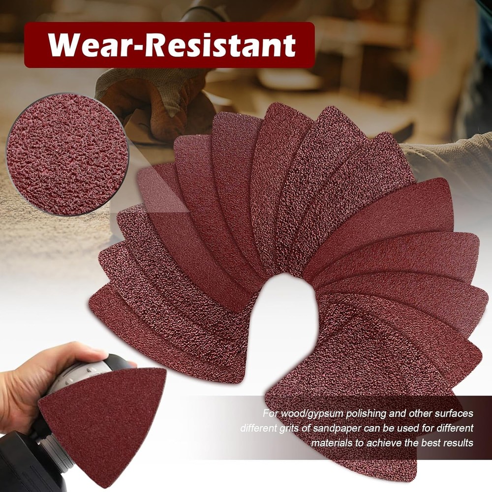 104Pcs Oscillating Tool Detail Sanding Pads Kit Triangle Finger Sanding