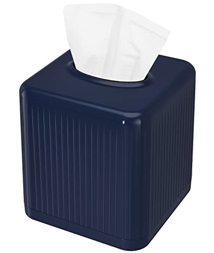 Tissue Box Cover with Base, Square Plastic Tissue Box Holder Navy Blue
