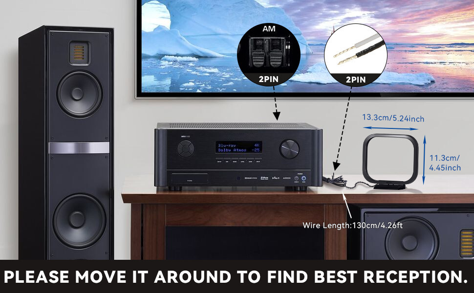 AM Loop Antenna with 2Pin Bare Wire for Video Home Theater Receiver Power System