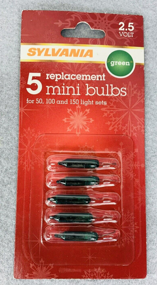 2.5 volt Sylvania Green Mini Christmas Light Bulbs for 50 100 150 Strings 5 pack