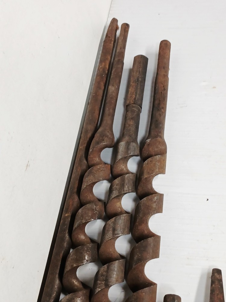 (6) Large Long Antique Auger Drill Bits Woodworking Tools, 9"-17"