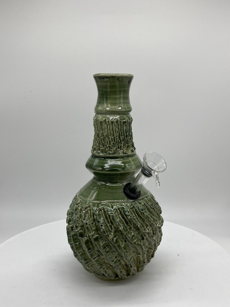 Hand Made New ceramic water bong Celadon Bottle Green