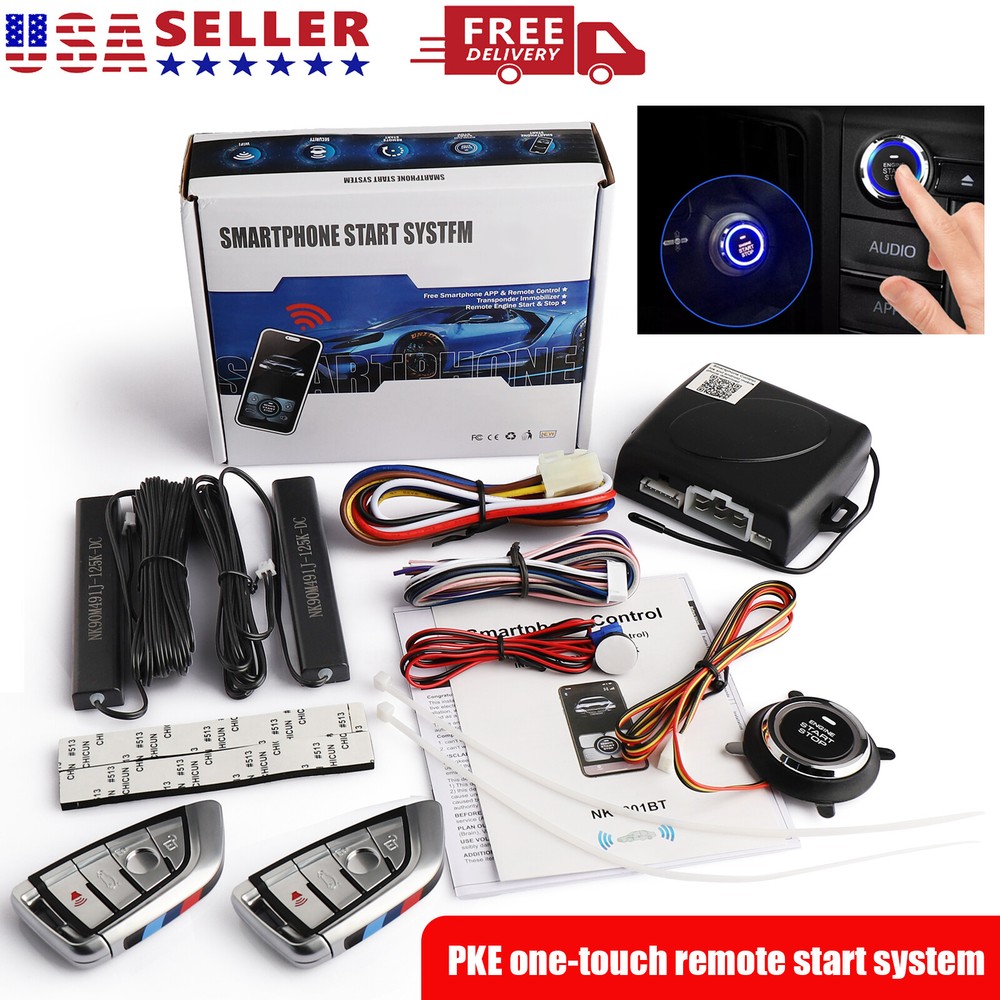 Car Keyless Entry Engine Start Alarm System Push Button Remote Starter US
