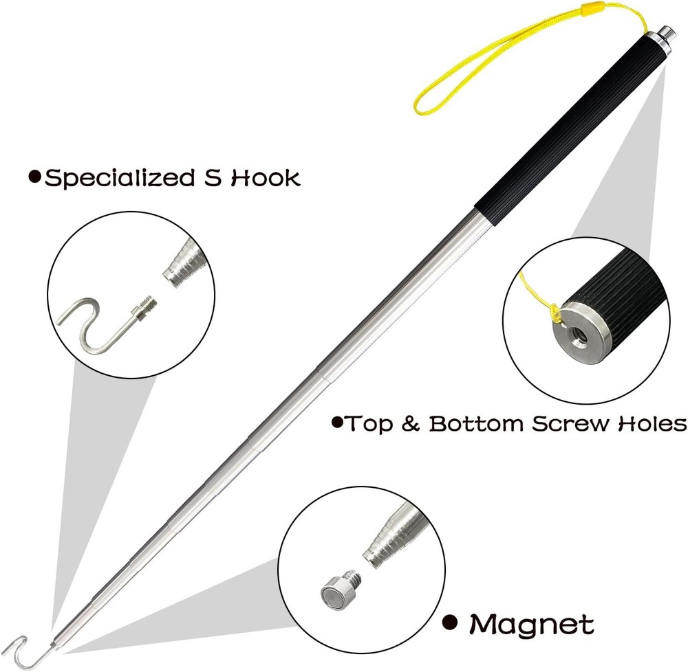 Telescoping Pole Magnetic Pickup Grabber Tool with Hook