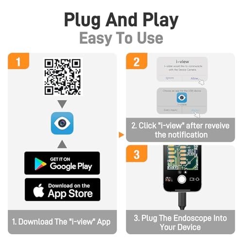 Portable USB-C Digital Microscope 10X-200X Magnification, 8 LED Lights, Handheld