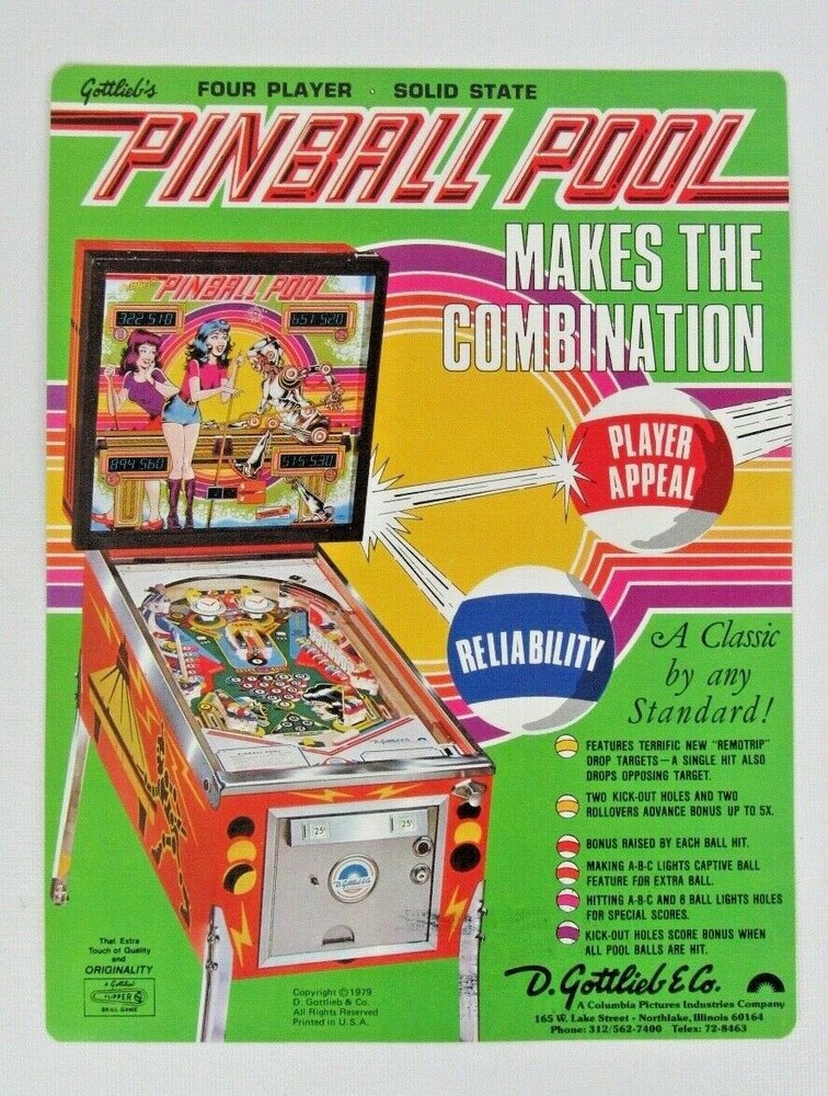 Gottlieb Pinball Pool Advertising Flyer