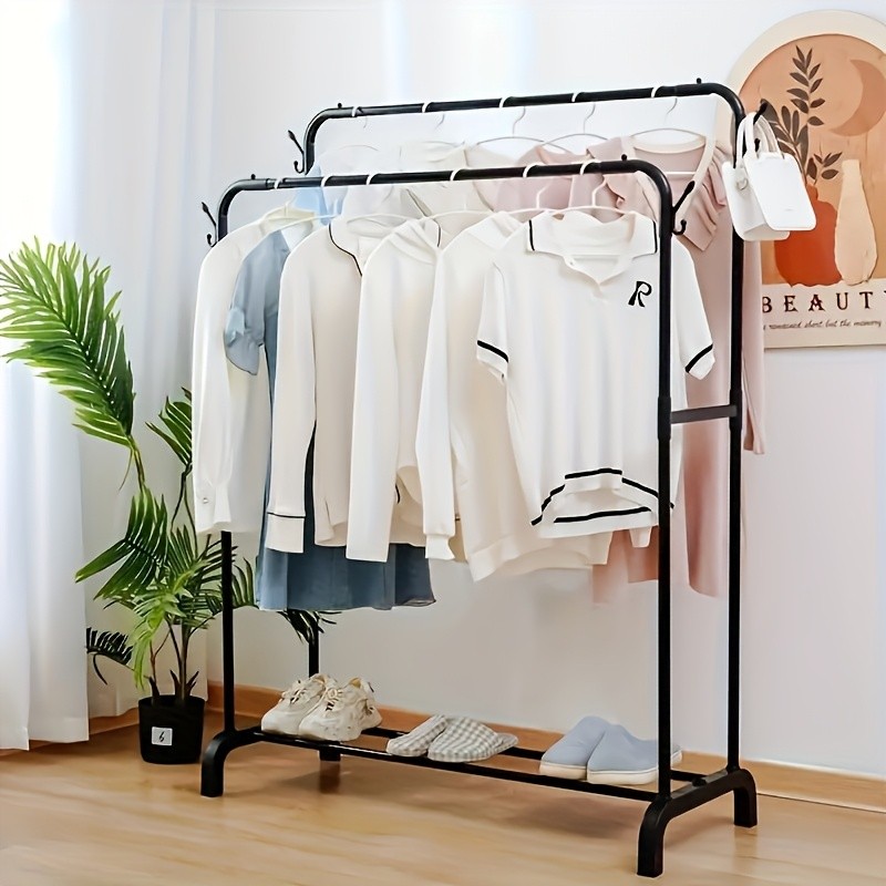 Durable Multipurpose Coat Rack, Double Rod Clothes Hanging & Drying Rack
