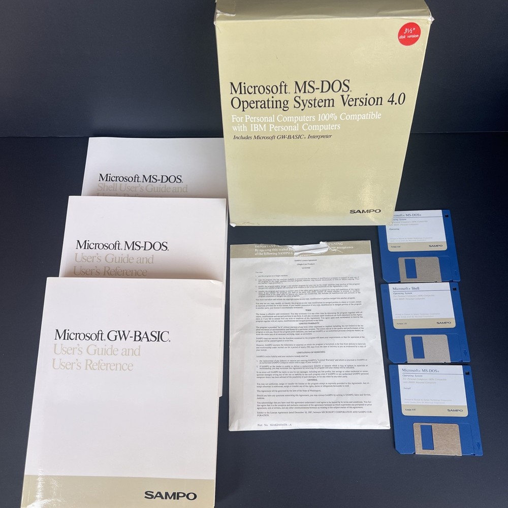 Microsoft MS-DOS 4.01 Operating System 3.5” Floppy Disks w Manuals Complete