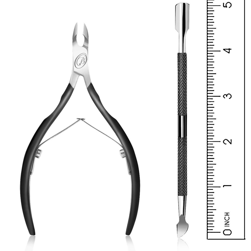 Cuticle Trimmer with Pusher - Half Jaw, Titanium Black