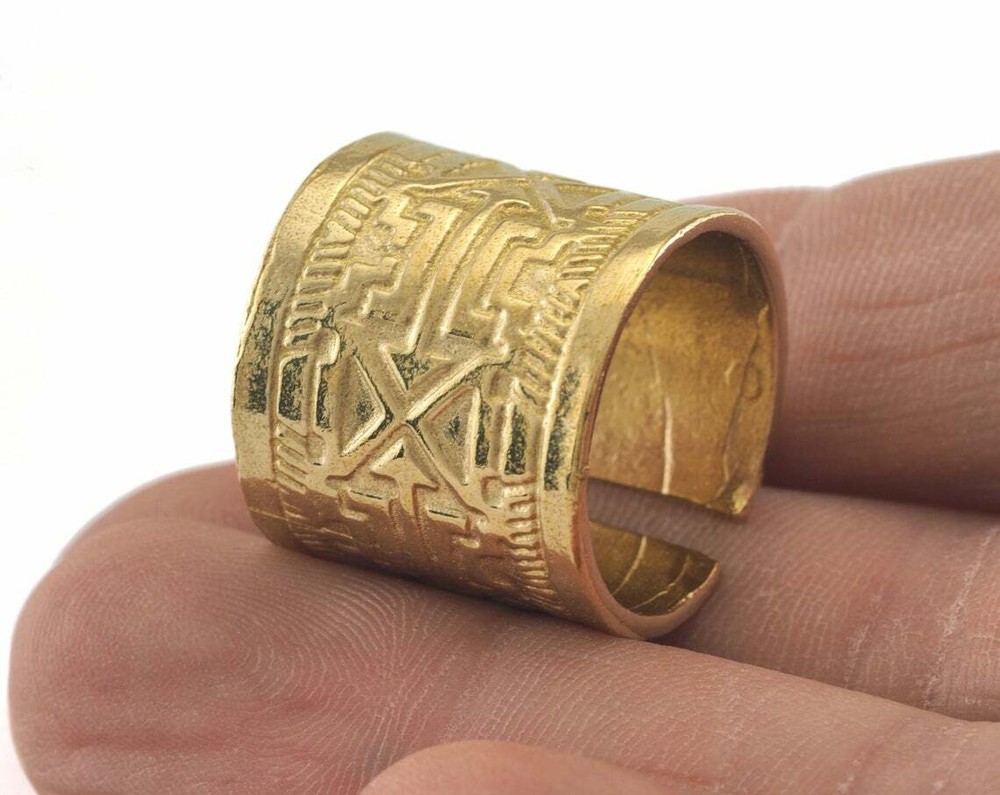 Textured Adjustable Ring Raw Brass 19mm 17.5mm 7US inner size - Adjustable 3371