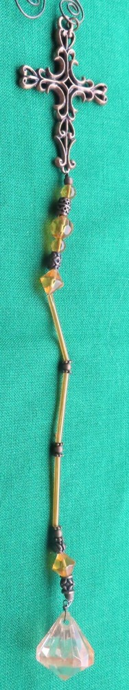 Cross Beaded Bookmark Amber Beads Metal Cross 12"