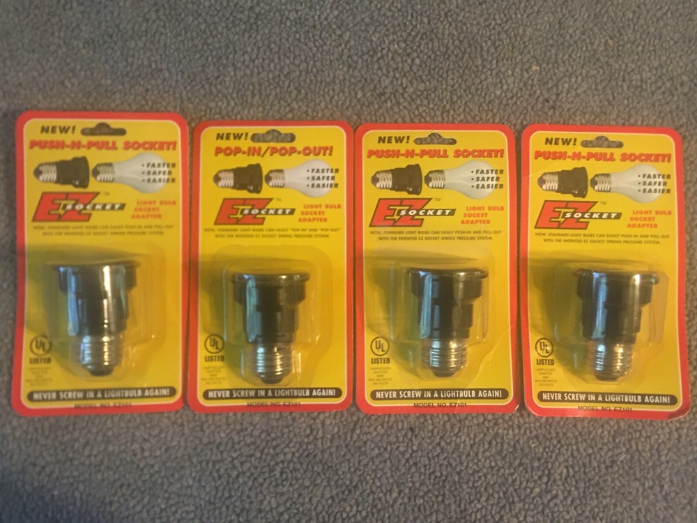Four (4) Push-N-Pull EZ™ Light Bulb Socket Adapters●"Spring Pressure System"●New