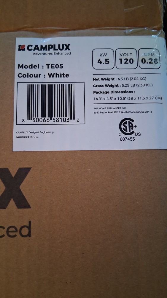 Camplux 4.5kW Electric Tankless Water Heater Instant Hot Water LED Display