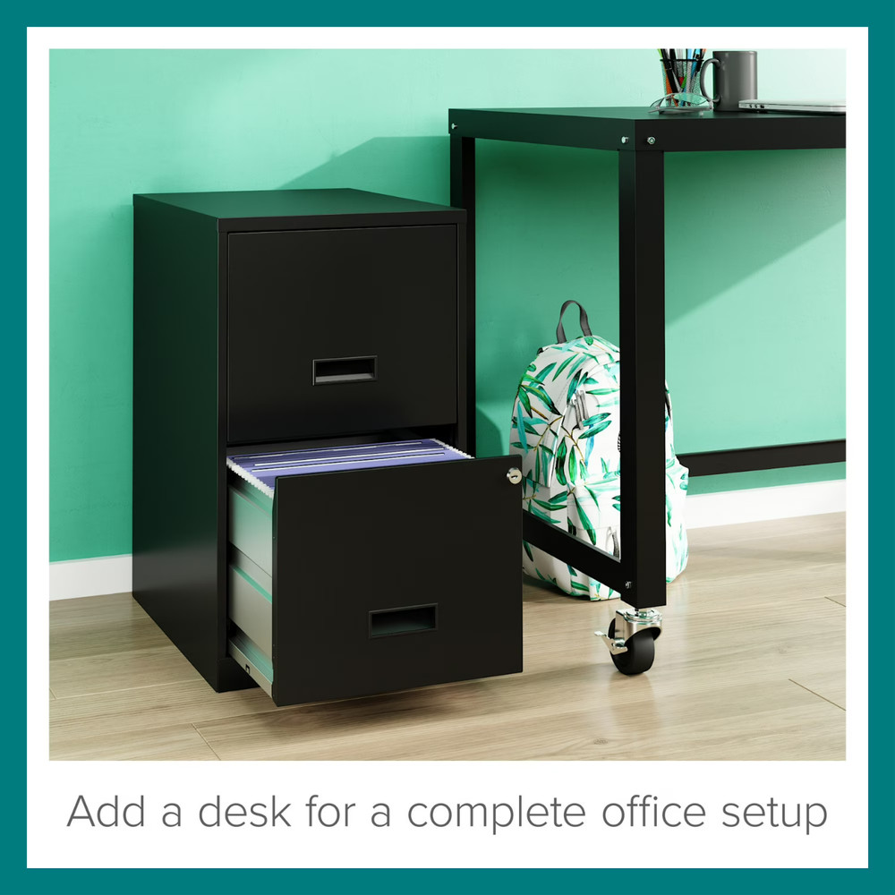 Space Solutions 18" Deep 2 Drawer Letter Width Vertical File Cabinet, Black