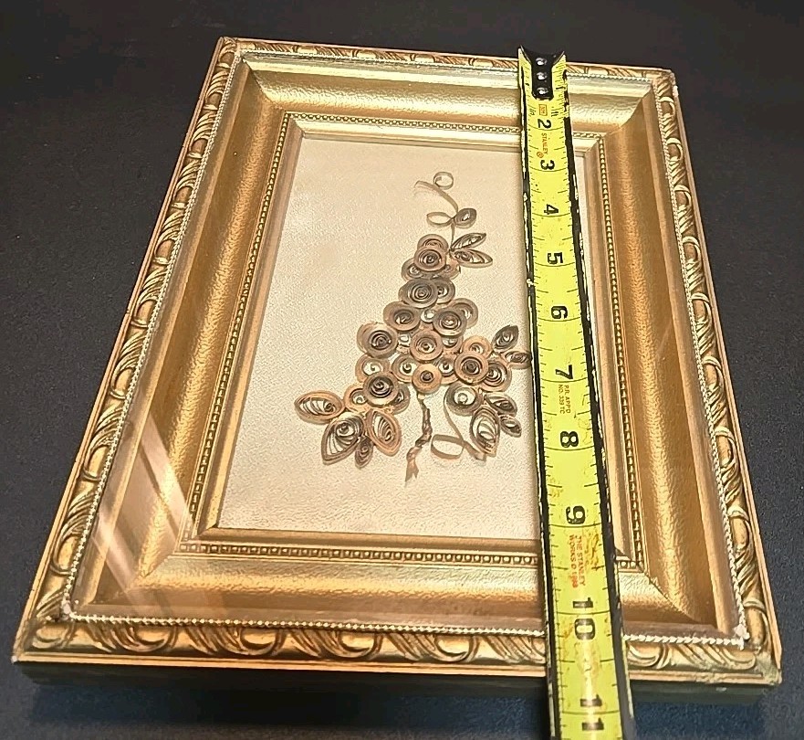 Framed Brass Quilling Rolls Grapevine Design Shadowbox Art Deco Wine Decor