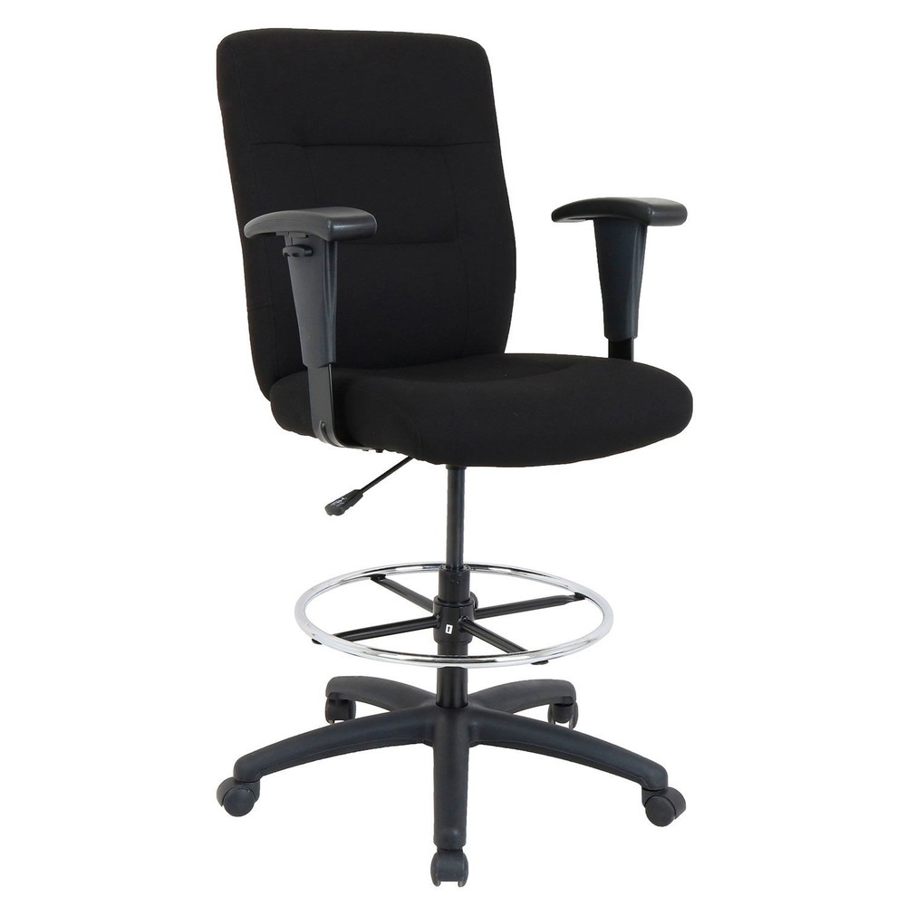 Drafting Stool Fabric Black Adjustable Arms High Back