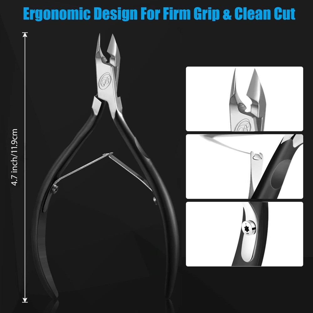 Cuticle Trimmer with Pusher - Half Jaw, Titanium Black