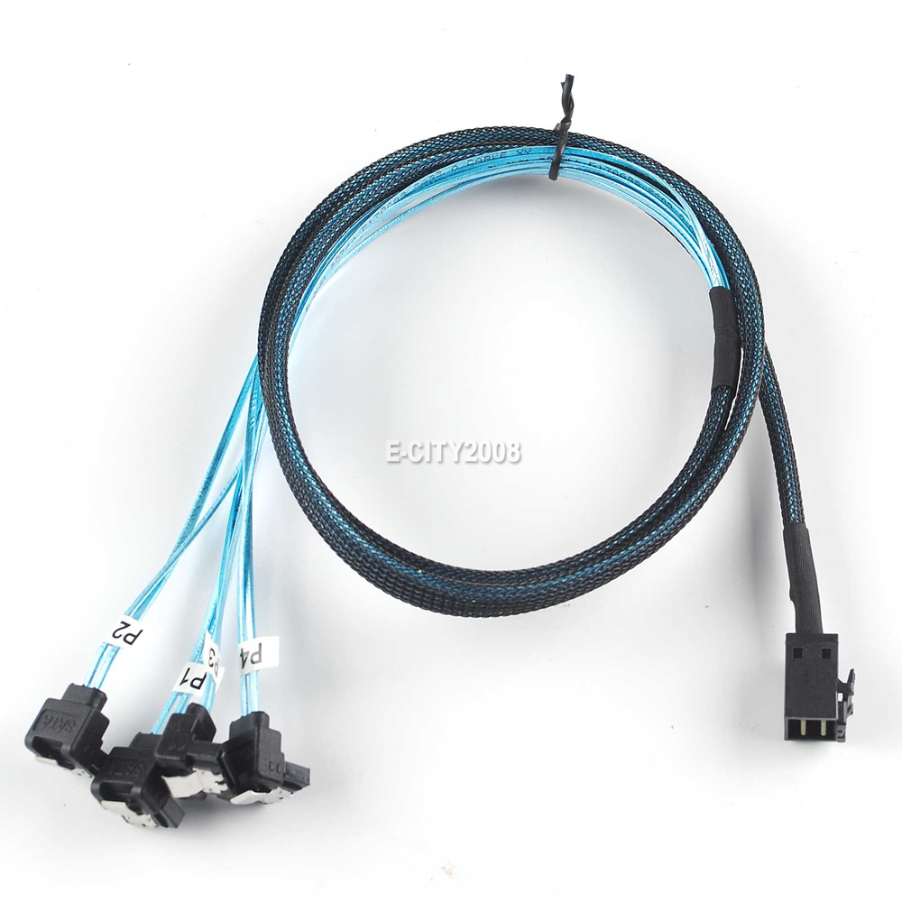 Angled 4 SATA Target Hard Disk 6Gbps to Internal Mini SAS SFF-8643 Host Cable 1M