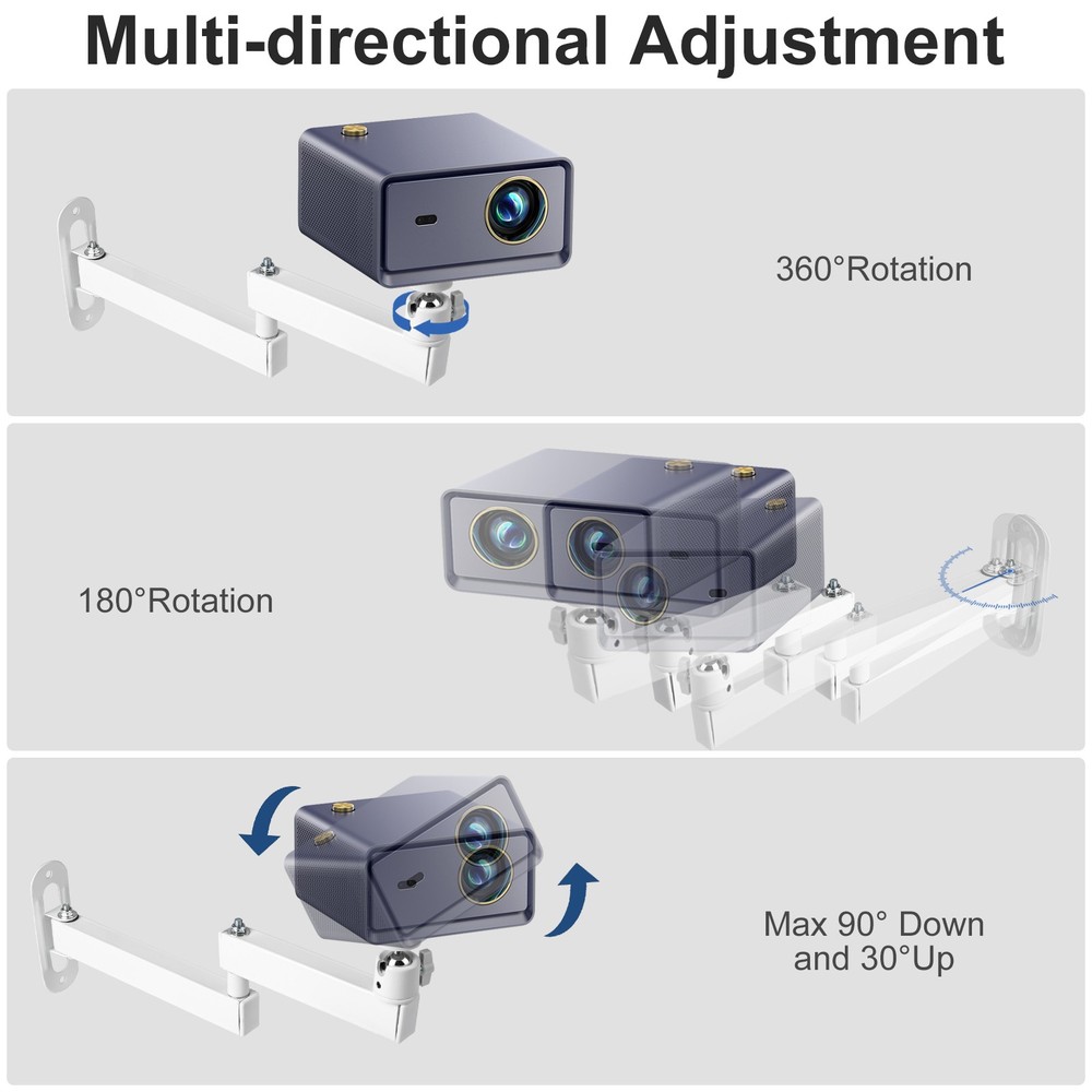 Foldable Adjustable Projector Wall & Ceiling Mount with 360° Rotation Aluminum