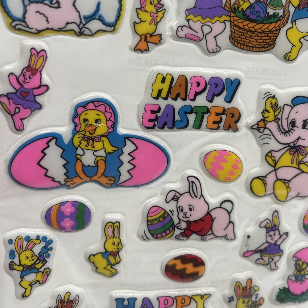Vintage Easter Puffy Stickers Bunny Rabbits Chicks Eggs Egg Time Elephant NIP