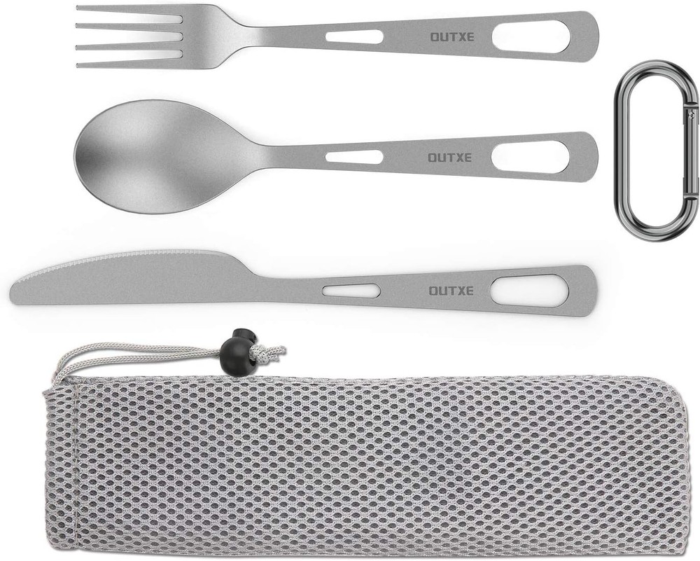 Titanium Flatware Knife Fork Spoon Set Lightweight Ti Camping Utility Cutlery...