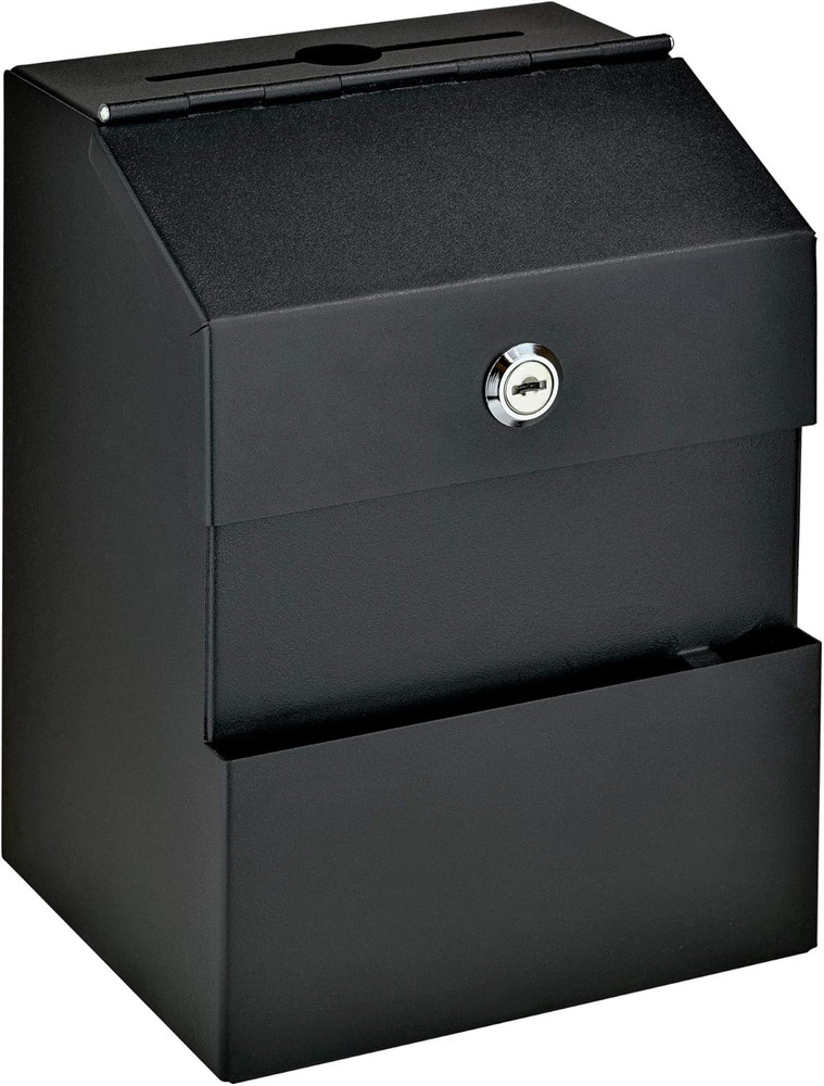Locking Steel Suggestion Box Key Drop Box, Black