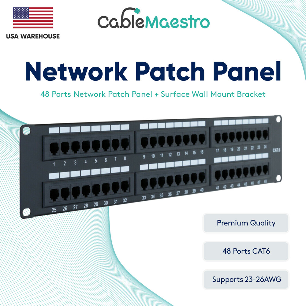 Patch Panel 48 Port UTP CAT6 RJ45 110 Network Surface Wall Mount Bracket