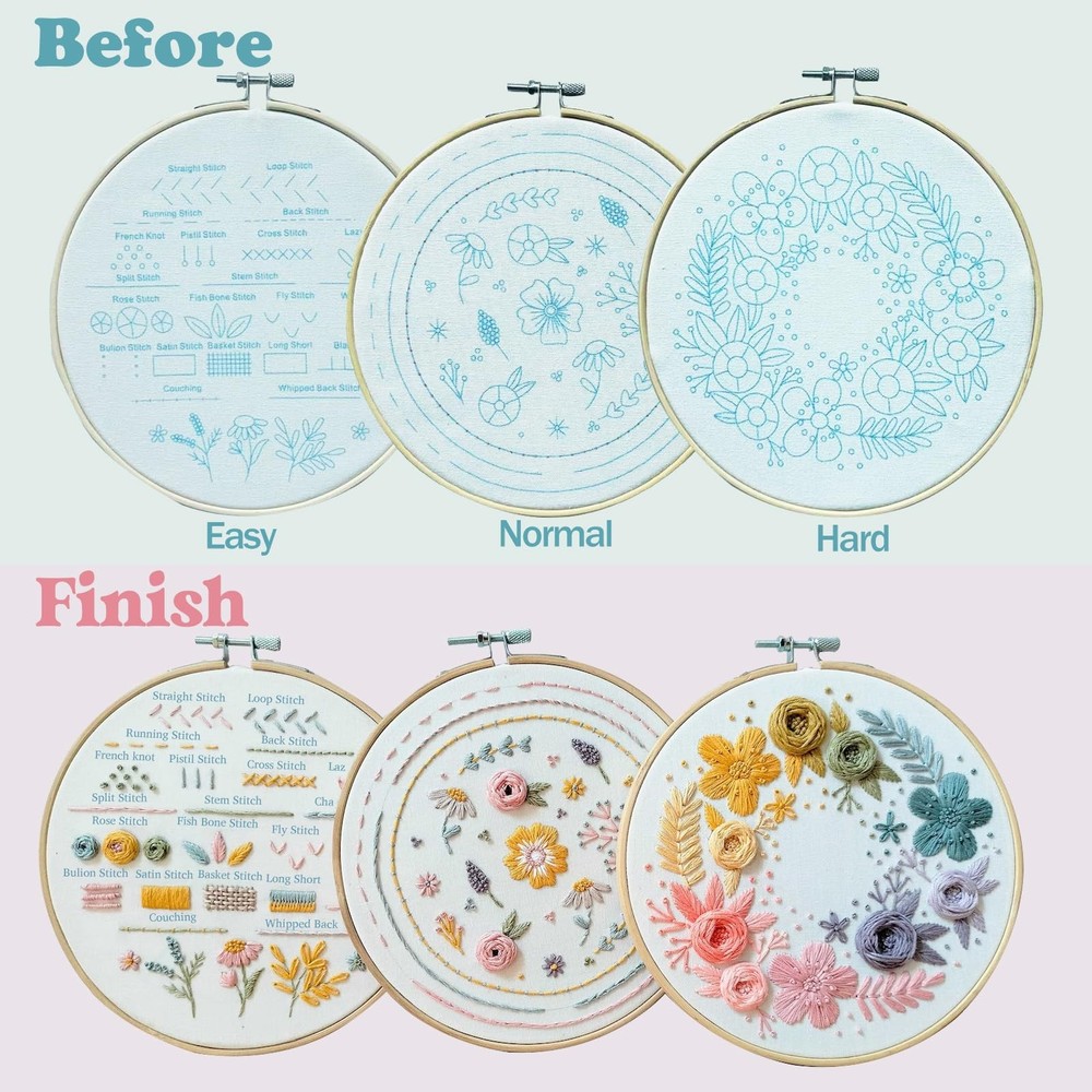 Embroidery Kit,3 Pack 22 Different Stitches, 22 Stitches