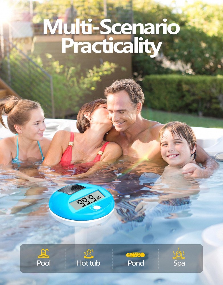 LuxBlue Floating Pool Thermometer Solar Powered | Large Compact, Light Blue