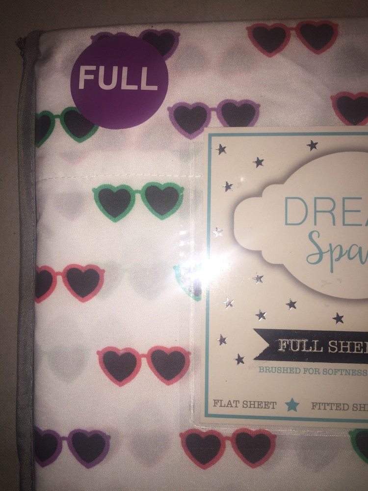Dream Space White & Multi Colored Heart Sunglasses 4 Piece Full Sheet Set