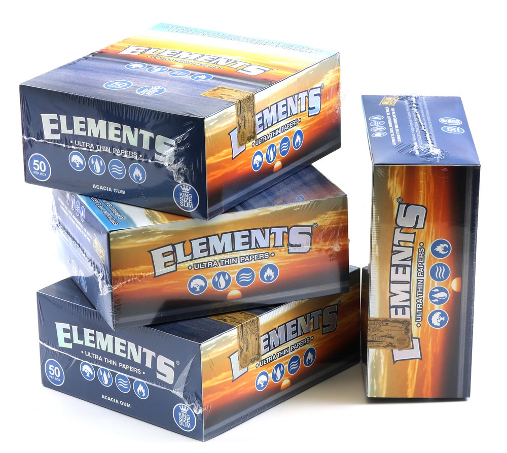 4 boxes Elements King Size Slim Ultra Thin rice rolling paper - Box/50