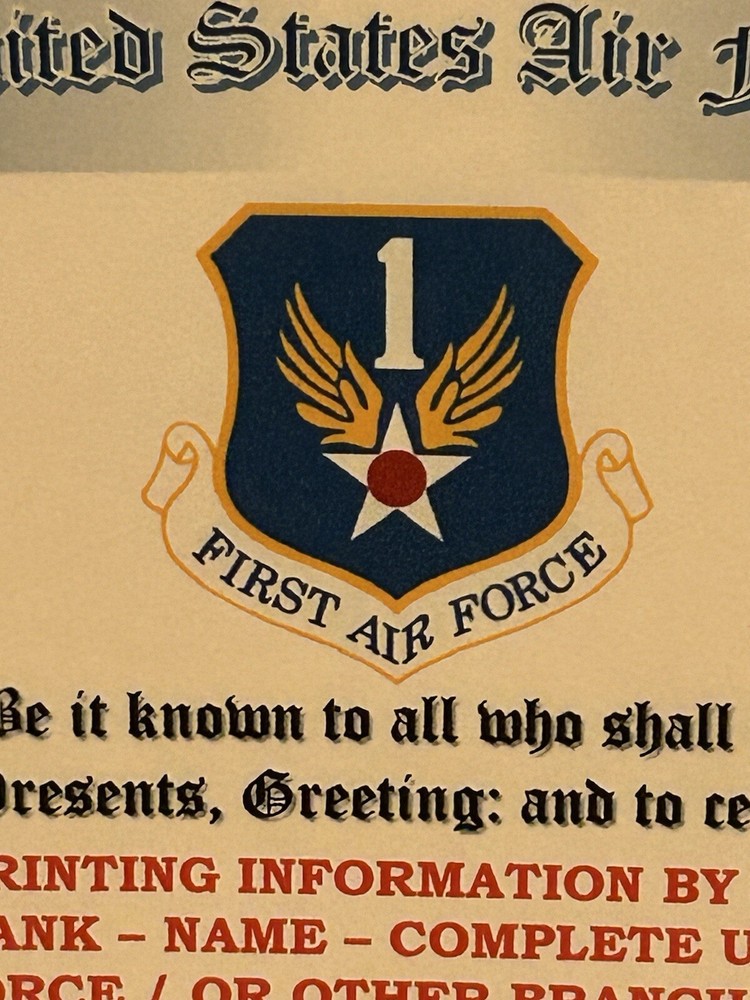 U.S. AIR FORCE / FIRST AIR FORCE - OUTSTANDING UNIT AWARD CERTIFICATE