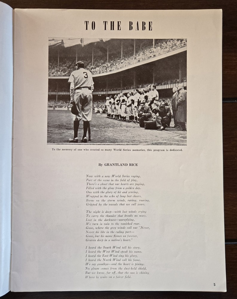 1949 World Series Program New York Yankees vs Brooklyn Dodgers game 2