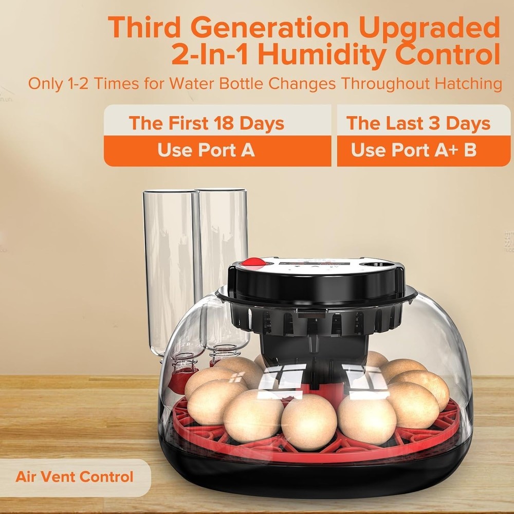 Upgraded HatchPro 12 Egg Incubator with Automatic Turning & Humidity Control
