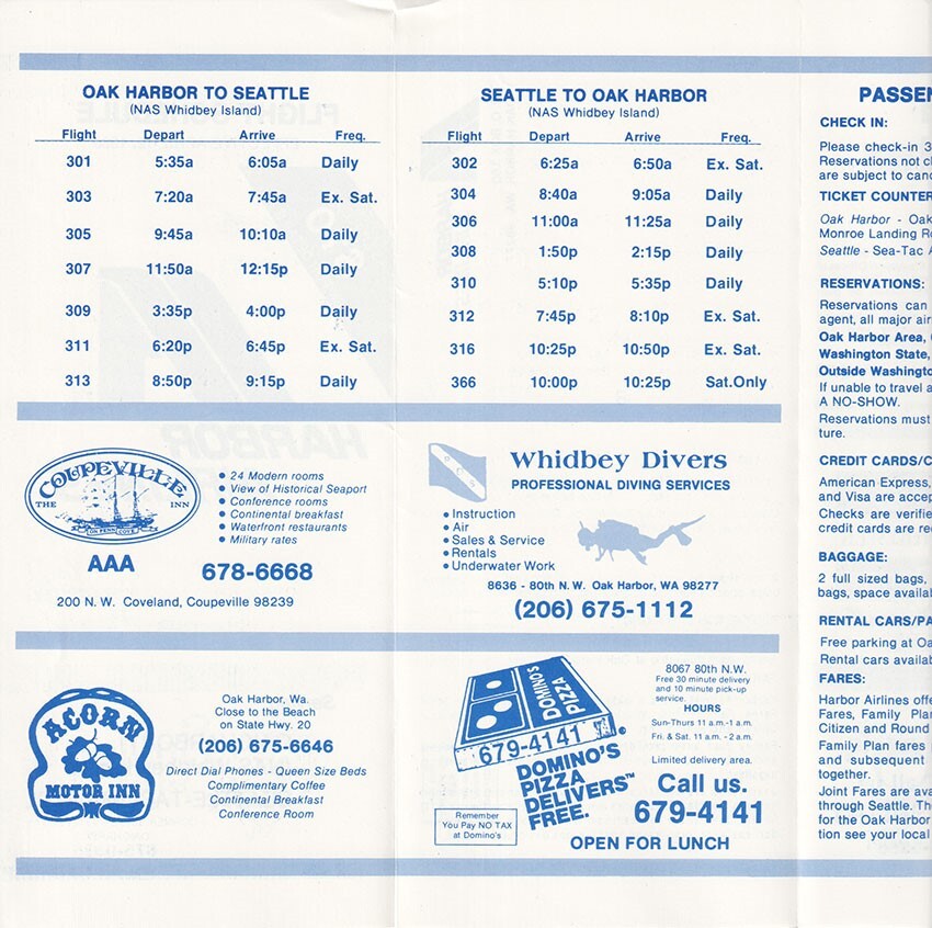 Harbor Airlines timetable 1986/04/12