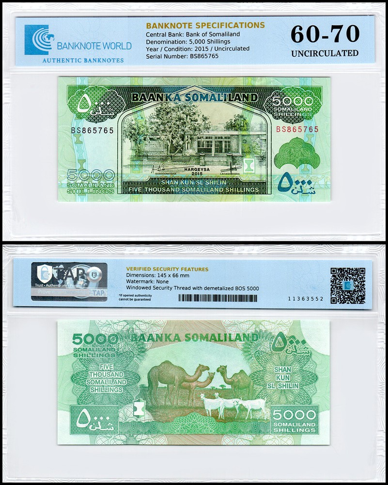 Somaliland 5000 Shillings, 2015, P-21c, UNC, Authenticated Banknote