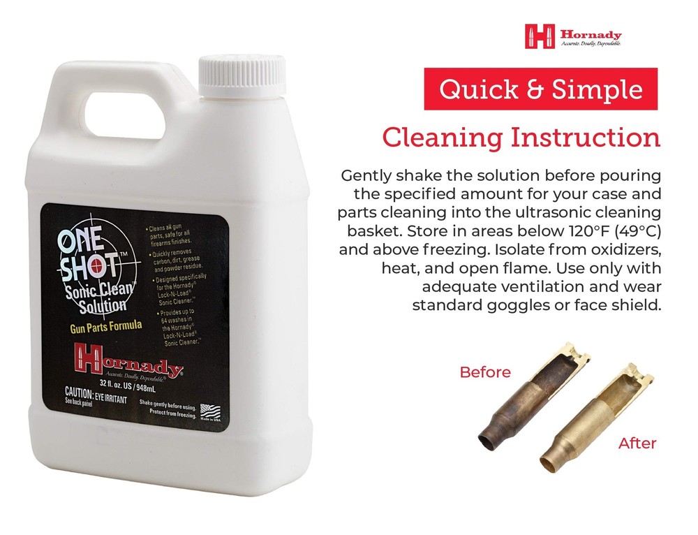 Hornady One Shot Sonic Clean Solution, 1 Quart – Gun Cleaner Solution, Clean ...