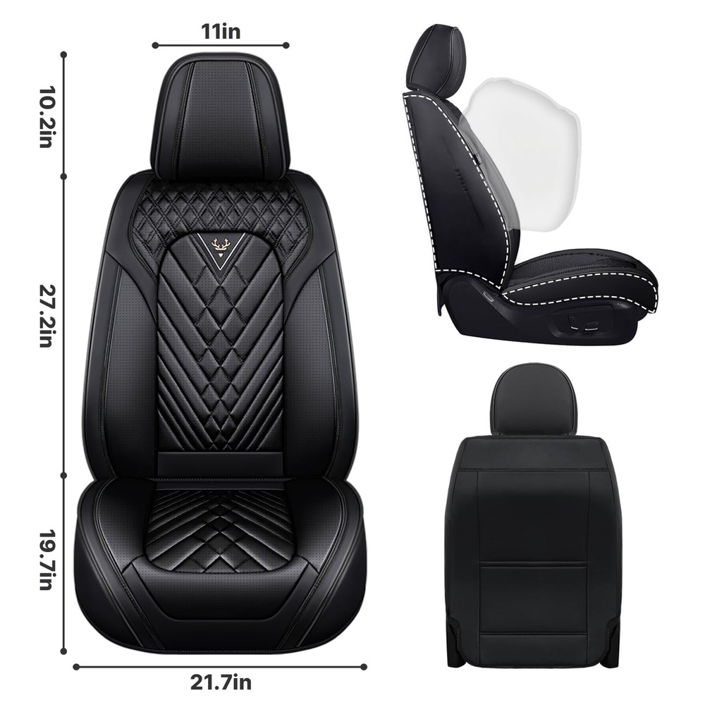 Breathable Waterproof Car Seat Covers Leather Seat Protector Front Black