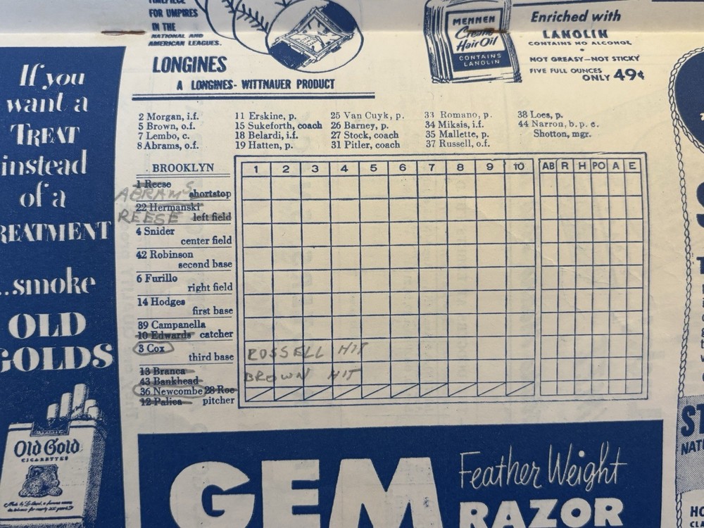 Oct 1, 1950 Dodgers Phillies Program Scorecard *Robin Roberts 20th Win* Robinson