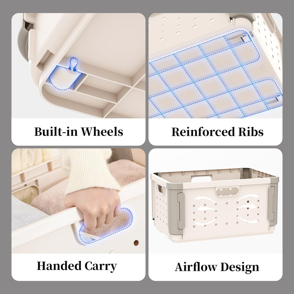 Stackable Plastic Laundry Basket on Wheel, 42L Clothes Laundry Hamper with Di...