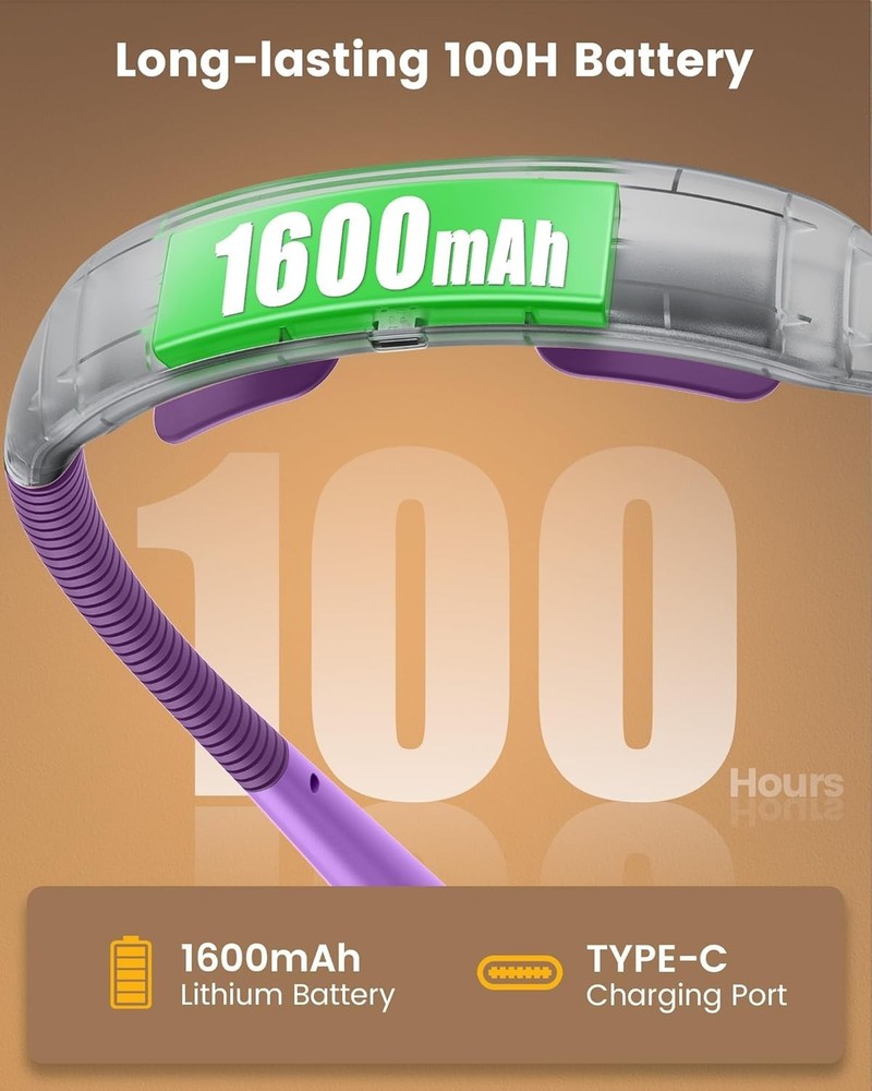 1600mAh Ergonomic Book Light: 5 Brightness Levels & Adjustable Timer Functions