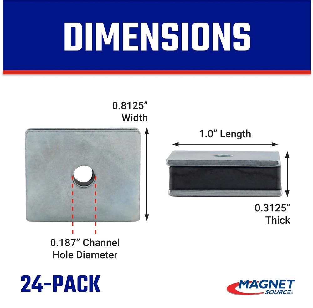 Master Magnetics CA41LWHX24 Magnet Fastener, Rectangular with Center Hole Zinc