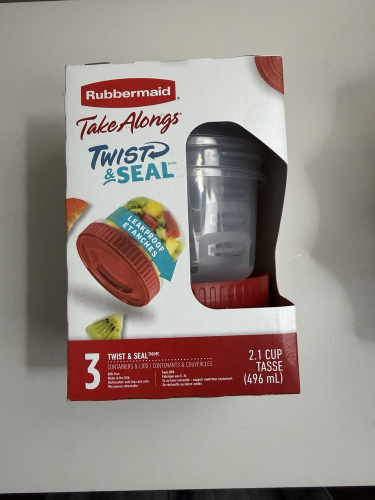 (3 pack) Rubbermaid Twist & Seal 2.1 Cup Food Storage Containers, Ruby, 3-Pack