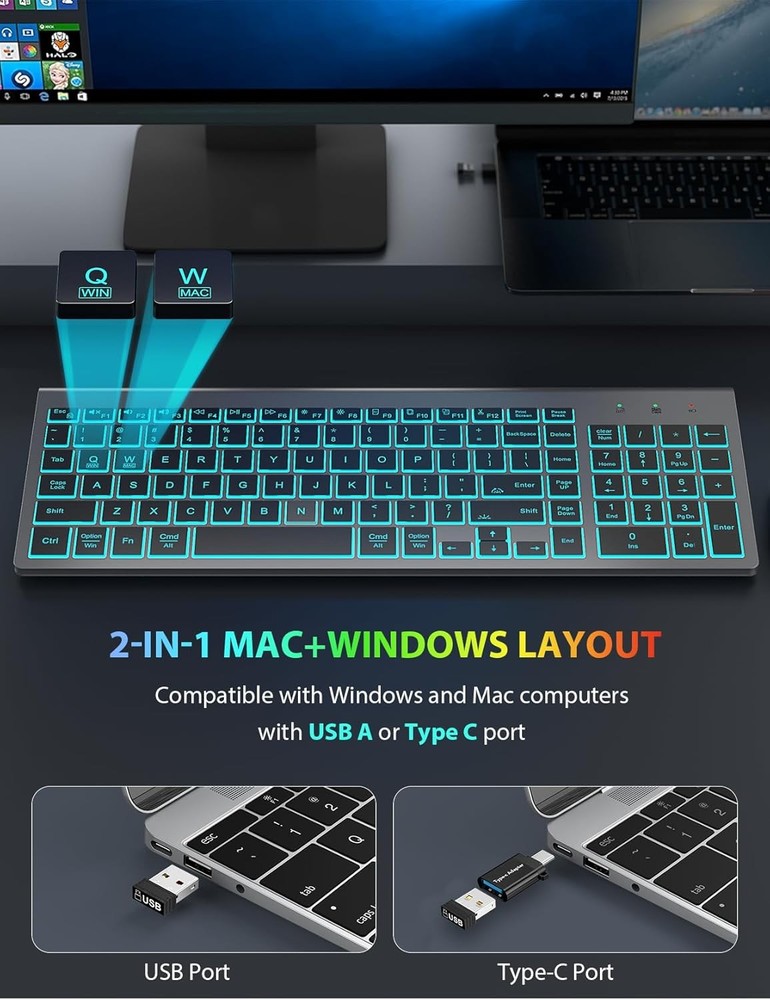Wireless Keyboard and Mouse Combo Backlit Compact Quiet Keyboard RGB Cordless